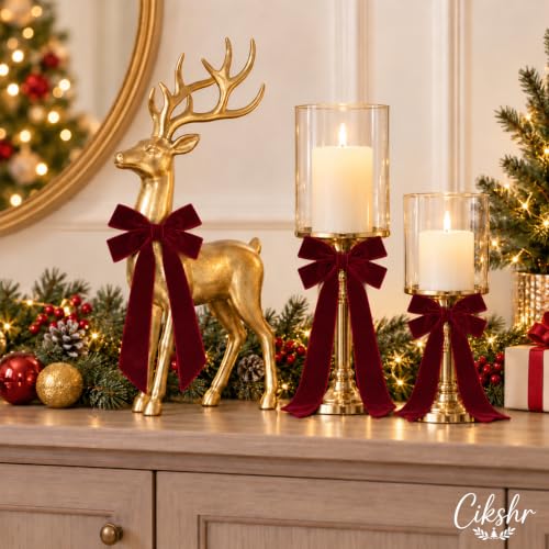 Cikshr 8 Pack Burgundy Velvet Christmas Bows - 5x10 Inch Holiday Decoration