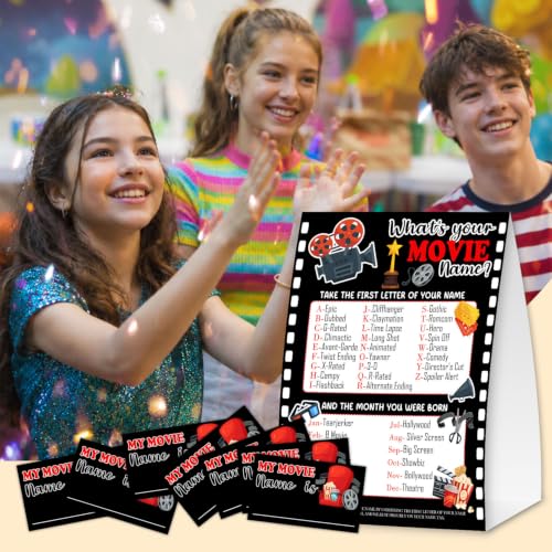 EQIUAG What's Your Movie Name Game - Black, 1 Sign 30 Cards Party Game