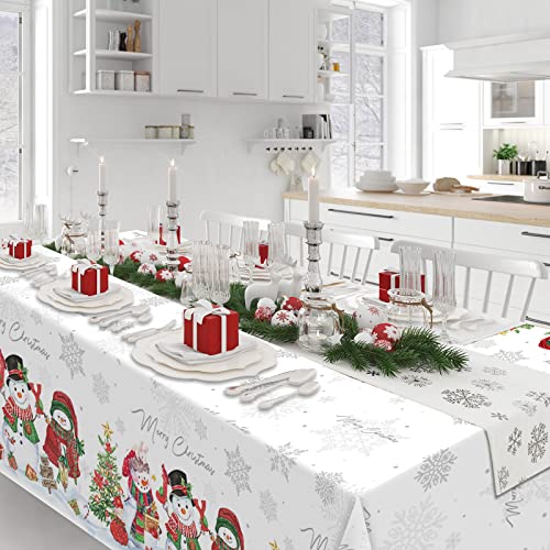 Christmas Snowman Tablecloth 3-Pack 54x108in White Snowflake Holiday Party Cover