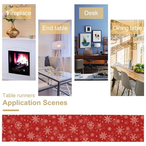 SXXLDNG 13x36 Inch Red Snowflakes Christmas Table Runner Seasonal Holiday Decor