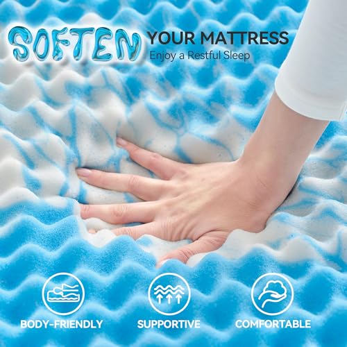 SINWEEK King 2-Inch Egg Crate Memory Foam Mattress Topper - Blue, CertiPUR-US Certified, Pressure Relief & Cooling