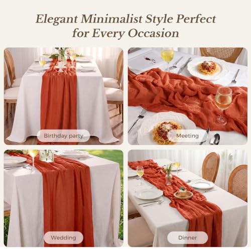 Goodluck Burnt Orange 6-Pack 35x120in Cheesecloth Table Runner - 10ft Terracotta Gauze