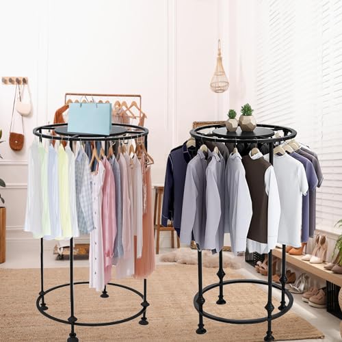 Round Clothing Rack, Floor Standing Garment Display Retail Rack with