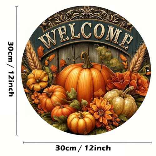 H&W 2D Halloween Welcome Front Door Sign for Decor, 12inch Thanksgiving Day Wooden Welcome Decorative Sign Hanging, Porch Home Wall Outside Decor(A)