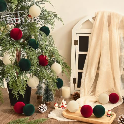 50 Pcs Velvet Christmas Ornaments Balls - Burgundy Green Beige 2.36in - MecTo