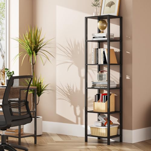 Black 6-Tier Narrow Bookshelf for Small Spaces - TUTOTAK 65.3-inch Tall Storage Rack