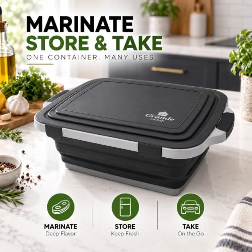 Grande Home Dark Gray Collapsible BBQ Prep Tub with Lid & Cutting Board, XL 4.3 Gal