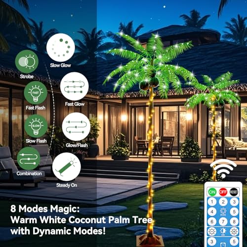 Lighted Palm Tree 5FT with Remote - Warm White / Solar & Plug Power