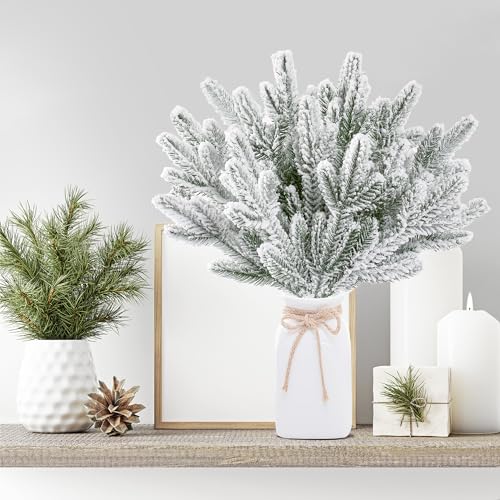 30 Pcs Frosted Artificial Pine Branches Christmas Snowy Greenery for DIY Holiday Decor