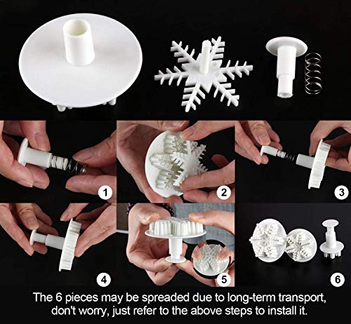 ilauke 6 Pcs Snowflake Plunger Fondant Cutter for Christmas Baking
