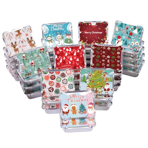 SAITI 50 Pack Christmas Cookie Tins with Lids - Festive Aluminum Food Containers