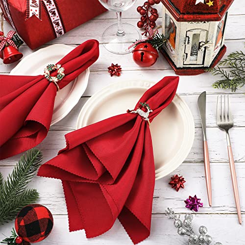 EBOOT Christmas Napkin Rings Set with Elk & Bell Designs, Red Cloth, 16 pcs