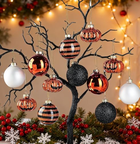 QFkris 12 Pack Halloween Tree Ornaments - 5 Styles Indoor Glass Ornaments Set12-1