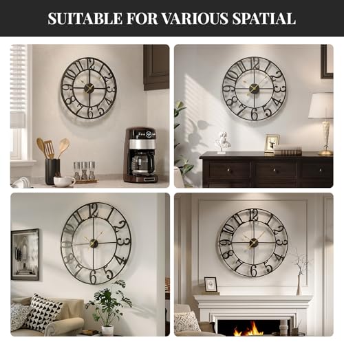 Cuspin 30 Inch Large Wall Clock - Black Metal with Arabic Numerals, Vintage Modern Design