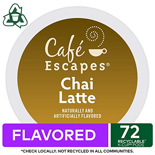 Chai Latte Coffee Pods - Pack of 24, Recyclable K-Cup, Café Escapes