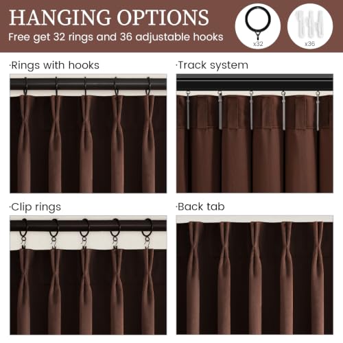 Topfinel Brown Pinch Pleated Velvet Curtains Set 84 Inch Long, 4 Panels, 40"W x 84"L