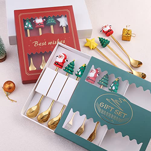Stainless Steel Christmas Tree Spoon Set 6pcs | Santa Snowman Holiday Tableware Gift