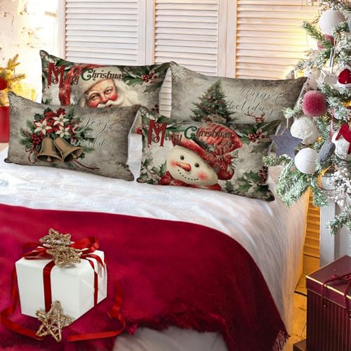 Lanpn Green 20x12 Inch Christmas Lumbar Pillow Covers Set of 4 Holiday Decor