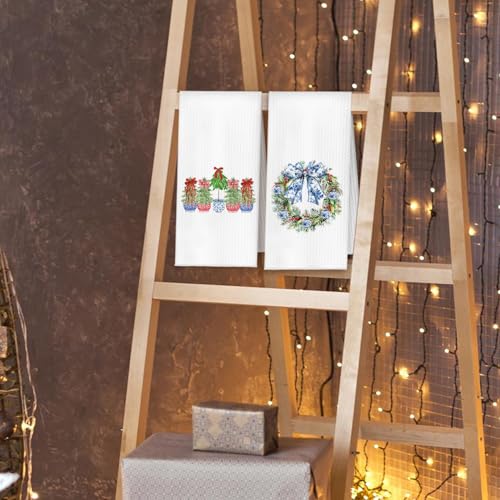 YRDBGHZDF Chinoiserie Xmas Casual Kitchen Towels Set of 4, Blue & White Holiday Decor