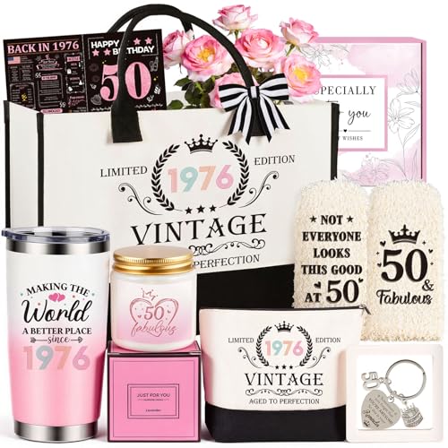 Vintage 1976 50th Birthday Gift Basket for Women - Unique 50th Gift Ideas for Her