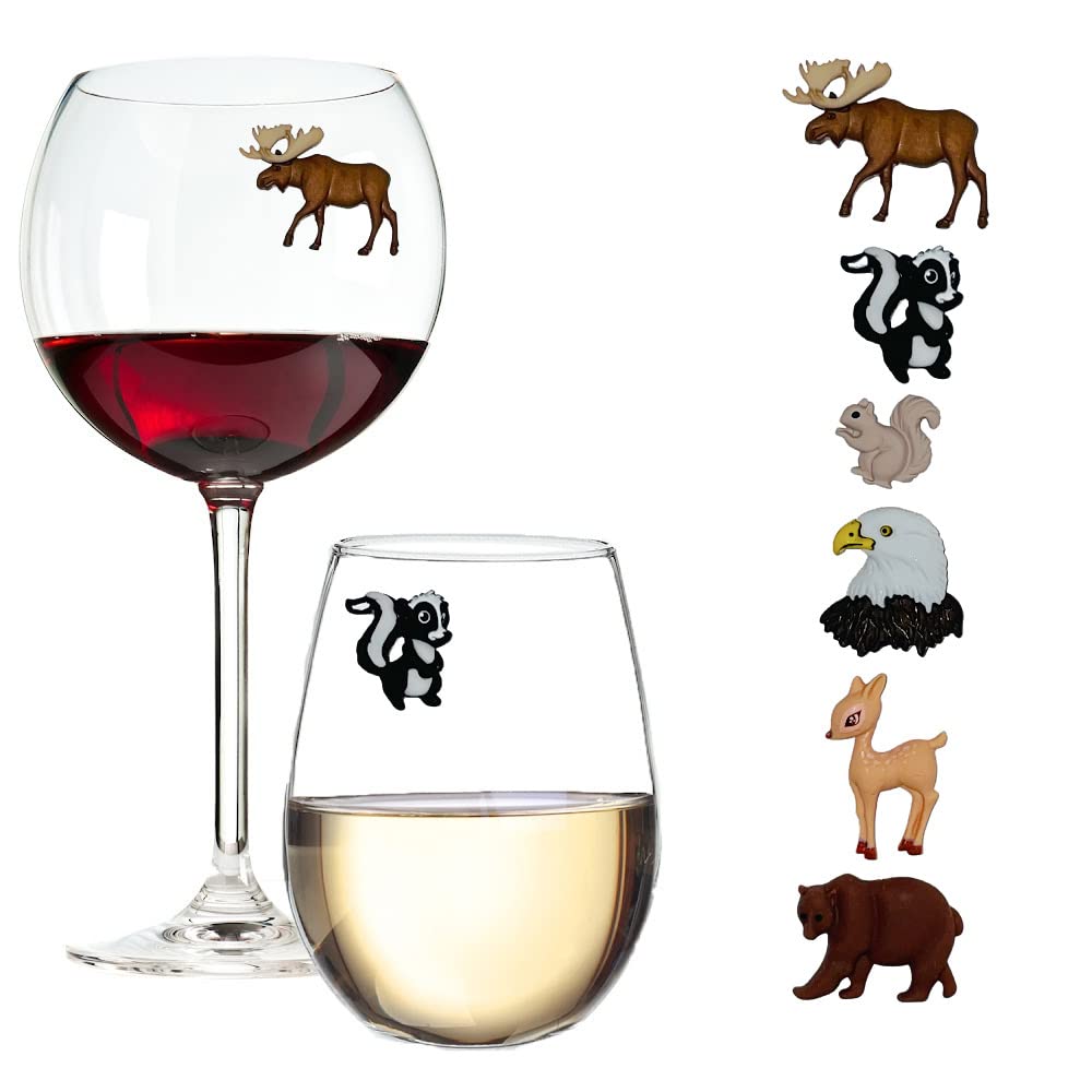 Simply Charmed Northwoods Wine Glass Charms - Wild Animal Magnetic Drink Markers for Lake House, Cabin, Camping and more