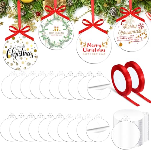 Blulu 100 Pcs 5 Inch Clear Acrylic Christmas Ornaments Discs for Crafts
