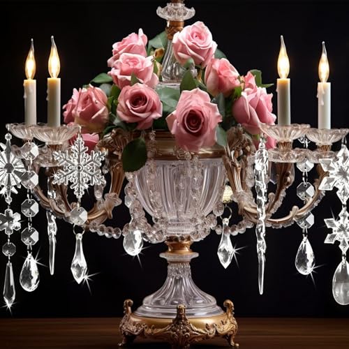 18pcs Crystal Christmas Ornaments for Tree Decorations-Hanging Acrylic Snowflake Icicle Ornaments with Drop Pendants for Winter Wonderland Chandelier Crystals Decorations Supplies