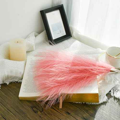 Mandy's Coral Silk Pampas Grass Bouquet 20 Stems 17.7in Fluffy Artificial Pampas with Bendable Stems for Wedding Centerpiece Home Boho D?cor