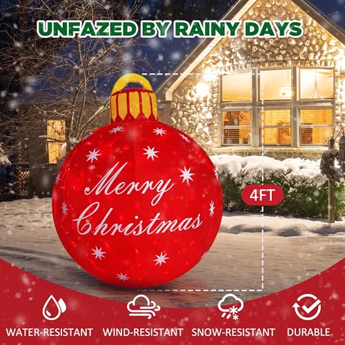 4FT Inflatable Christmas Ball Yard Decor with LED Lights, Water-Resistant