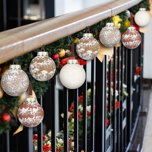 PullCrease 12 Pcs Light Brown Neutral Christmas Ornaments - Powder Matte Tree Decor