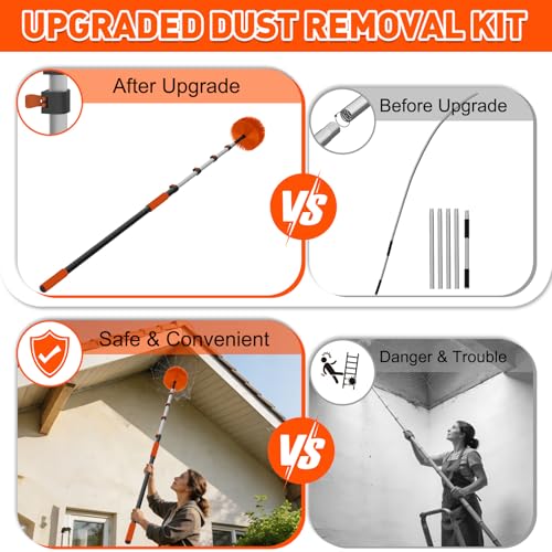 Orange 20FT Cobweb Duster with Extension Pole - Spider Web Cleaning Brush