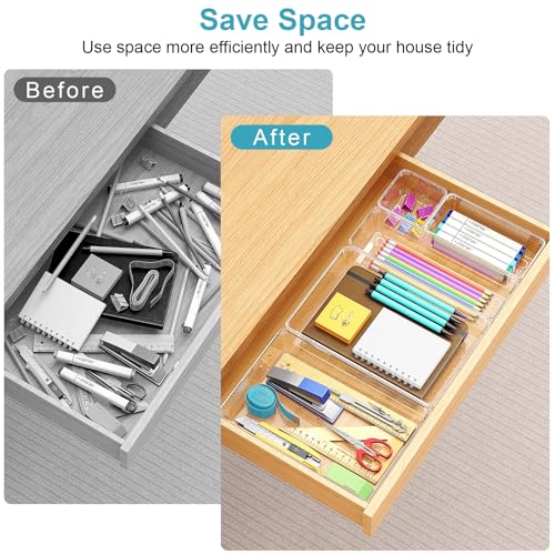 Clear Plastic Drawer Organizer Set 65 Pieces - Multiple Sizes, Vanity & Storage