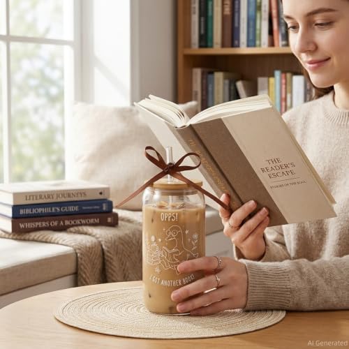 KORHONEN Book Lover Gifts for Women - Funny Bookish Reader Glass Cup, 16oz, Includes Gift Box