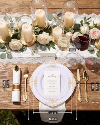 Nervure 700pcs Gold Plastic Dinnerware Set for 100 Guests - Disposable Plates & Utensils