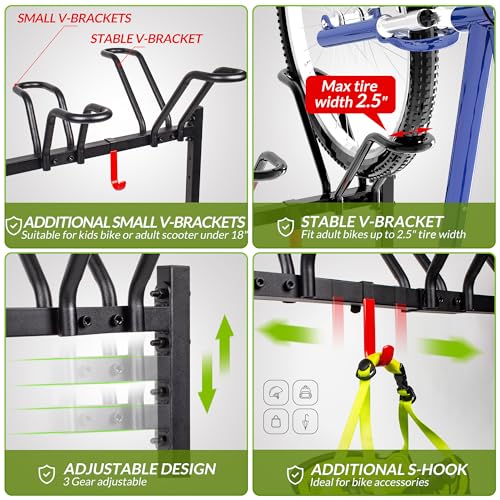 Sttoraboks 5-Bike Floor Stand - Adjustable Garage Bicycle Storage Rack with Versatile Brackets