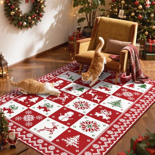 GENIMO 5x7 Checkered Christmas Rug - Holiday Area Carpet for Living Room & Bedroom