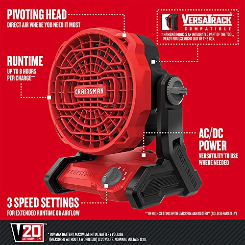 20V Cordless Jobsite Fan with 3-Speed Settings and Pivoting Head