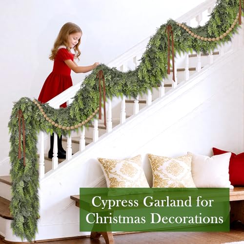 TURNMEON 9FT Extra Thick & Lush Real Touch Cedar Garland Christmas Garland, A1 Variation