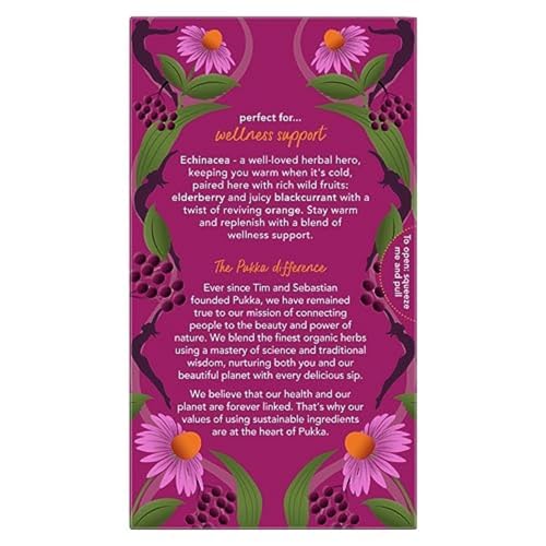 Organic Elderberry & Echinacea Herbal Tea Bags - 4 Pack of 20, Caffeine-Free Wellness Support