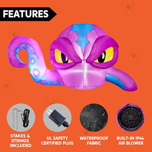 Joiedomi 4 FT Tall Halloween Inflatable Purple Octopus Head with
