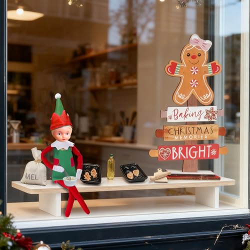 17 Pcs Gingerbread Baking Christmas Doll Accessories, Elf on the Shelf Accessories Included Baking Sheets, Spoon, Apron, Miniature Ginger Cookies,Elf Kitchen Outfits for Christmas Party Decorations