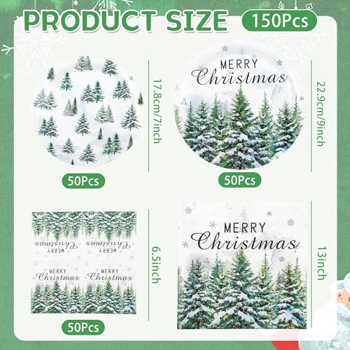 Purhapfre 150Pcs Christmas Green Tree Party Plates & Napkins Set