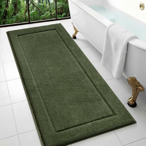 DOMUSTEX Sage Green Bathroom Rug 24x60 Inches, Non-Slip Absorbent Bath & Hallway Runner
