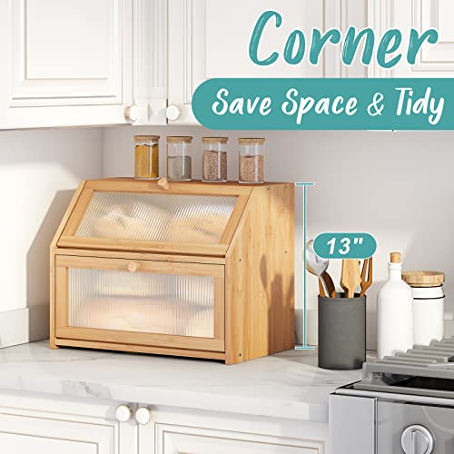 Vriccc Natural Large Bamboo Double Layer Bread Box – Kitchen Counter Storage