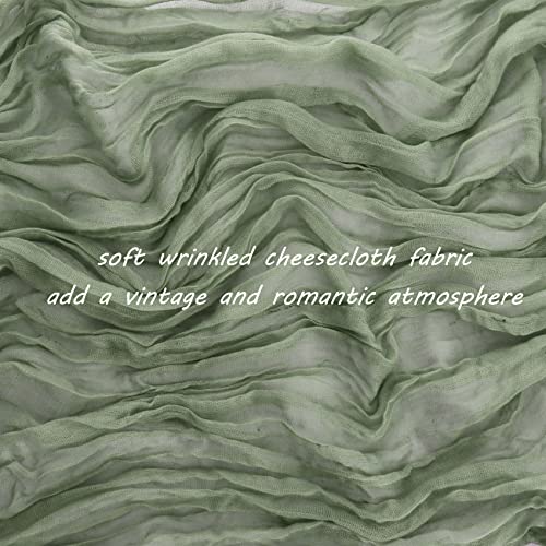 Dusty Sage Green Cheesecloth Table Runner 35x120 Inches for Boho Wedding & Party Decor - Set of 12