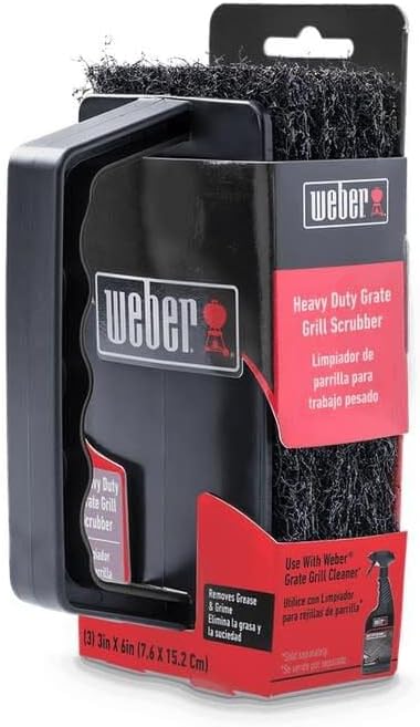 Weber Grill Grate Scrubber - Heavy-Duty BBQ Cleaner with Comfortable Grip & 3 Replaceable Pads