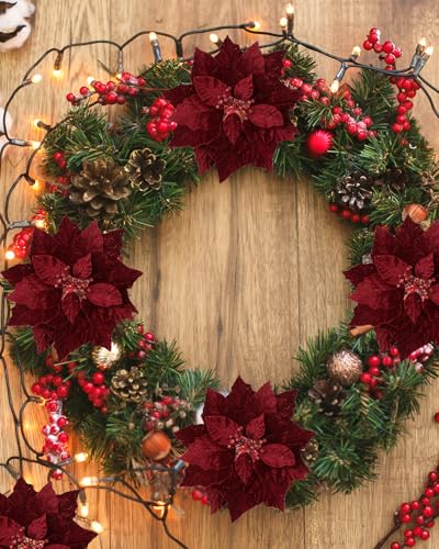 Vensovo 10 Inch Red Christmas Poinsettia Flowers - Set of 6 Holiday Floral Decorations