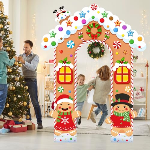 Sereliy Ginger.House Christmas Gingerbread Door Decorations - Holiday Photo Backdrop