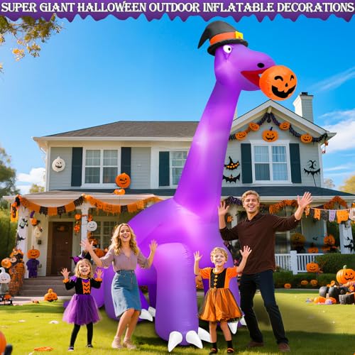 16 Ft Giant Halloween Dinosaur Inflatable with Lights & Stakes for Outdoor Yard Decor