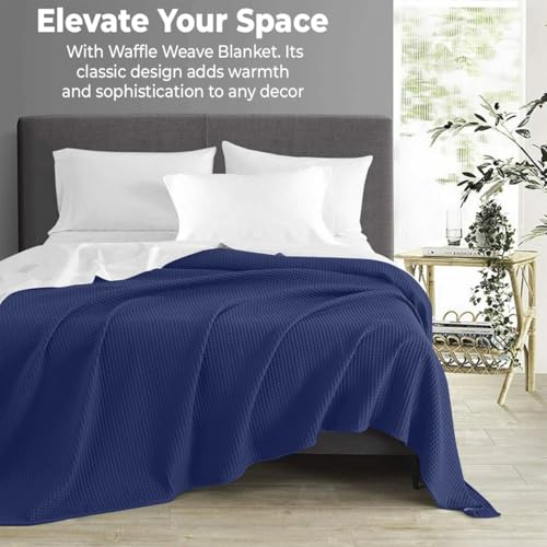 QUBA LINEN Navy Queen 90" x 90" Cotton Waffle Weave Summer Blanket